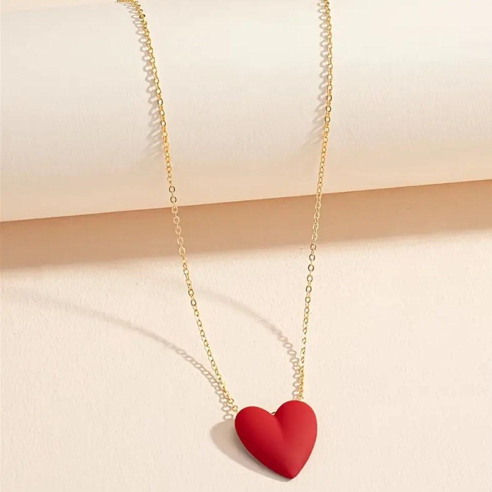 Gold Plated Red Heart Pendant Necklace - Picture 5 of 6
